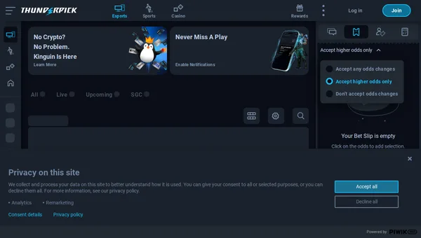 Thunderpick sportsbook interface